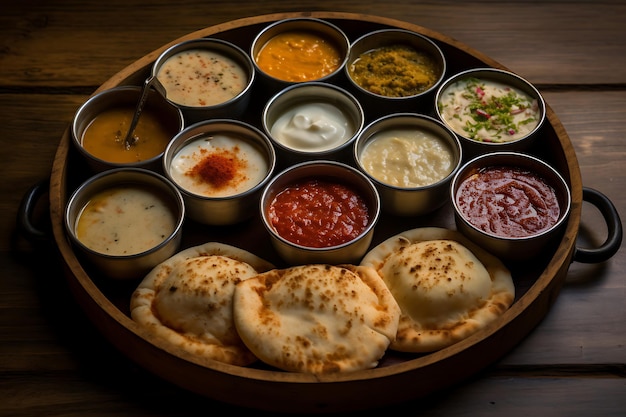 Pizza avec une variété de sauces de trempage