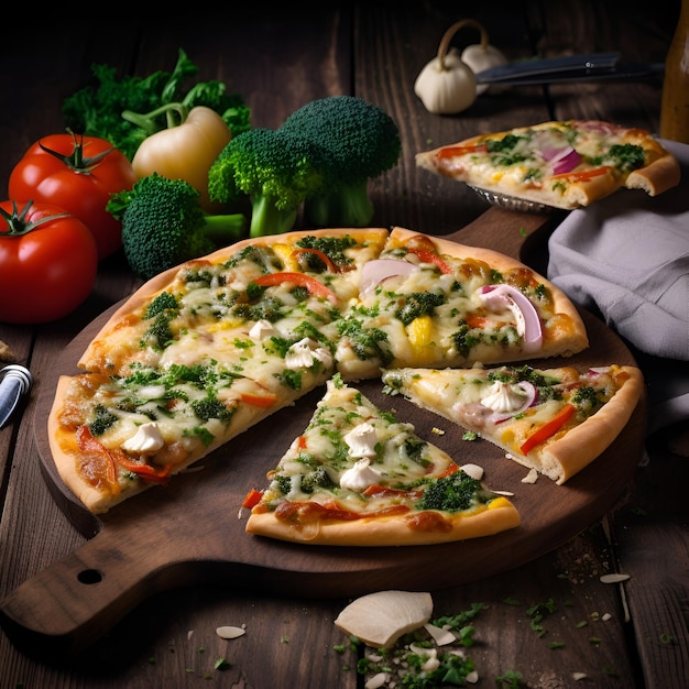 pizza végétalienne sur fond de bois ancien