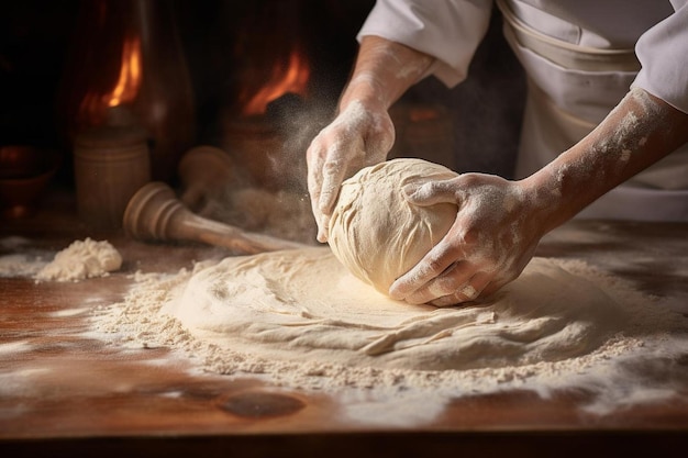 Pizzaiolo fabriquant de la pâte au four