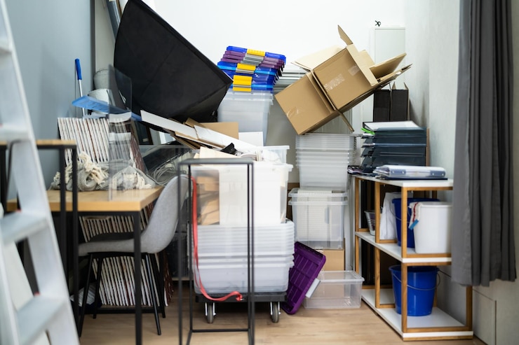 Photo placard de rangement en désordre rempli de déchets