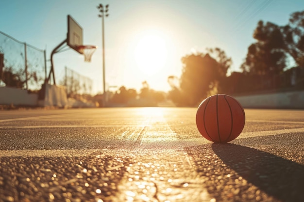 Photo place de basket-ball sur un terrain en plein air par une journée ensoleillée