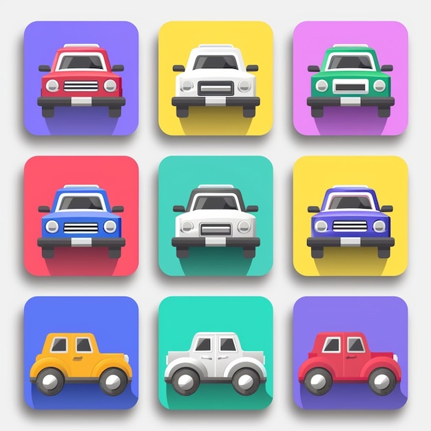 une place colorée avec des voitures et des camions