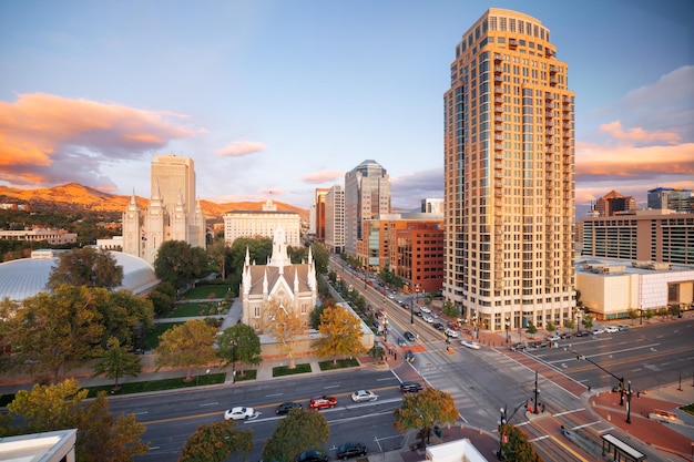 Place du Temple à Salt Lake City, dans l'Utah, aux États-Unis