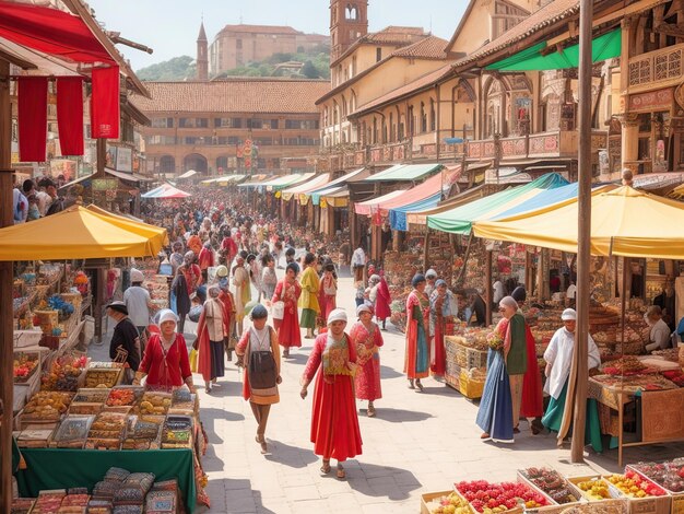 une place de marché animée remplie de couleurs génératives