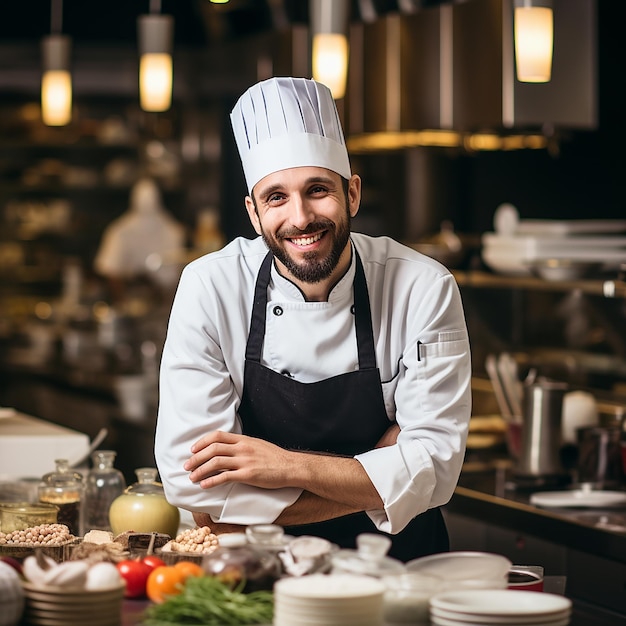 Place de travail de chef professionnel à la cuisine d'un restaurant Vue rapprochée d'un homme remuant de la soupe à la main