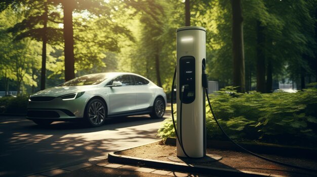 Des places de stationnement pour la charge des voitures électriques créées par une IA générative réaliste