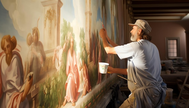 le plafond d'une église est peint avec des peintures