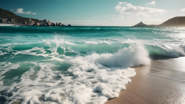 Plage avec ai générative des vagues de la mer