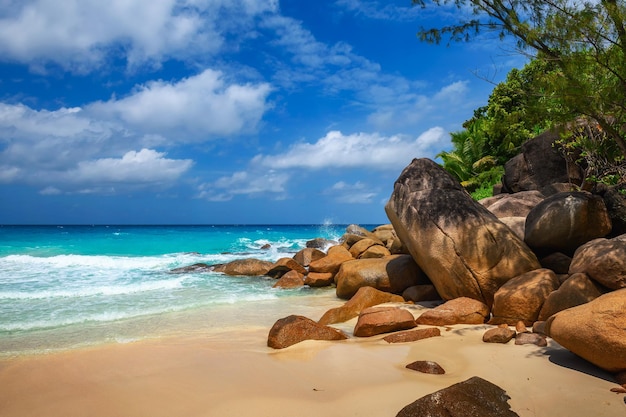 Plage d'Anse Georgette à l'île de Praslin aux Seychelles