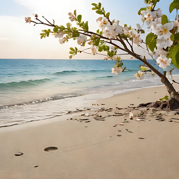 Photo une plage avec un arbre et l'océan en arrière-plan