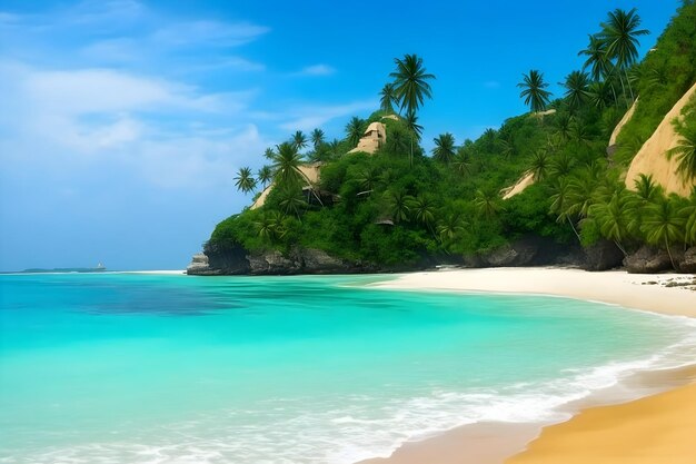 Une plage avec des arbres et de l'eau générée par ai