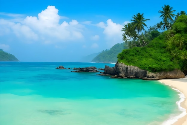 Une plage avec des arbres et de l'eau générée par ai