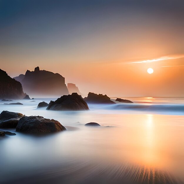 Photo plage au dortoir avec lever de soleil à l'horizon