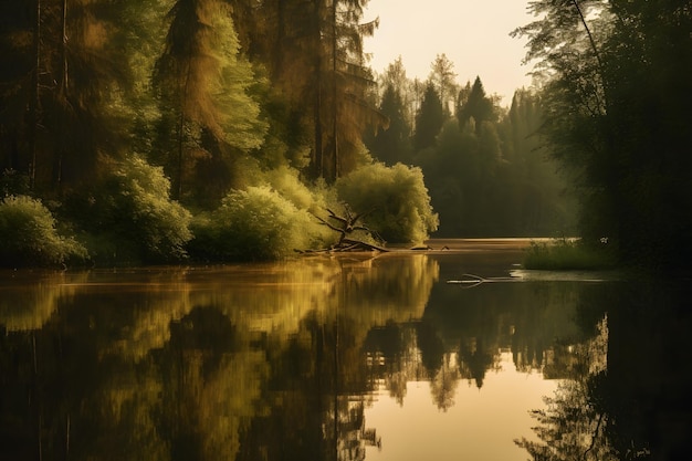 La plage au paysage du lac forestier Réseau de neurones généré par l'IA