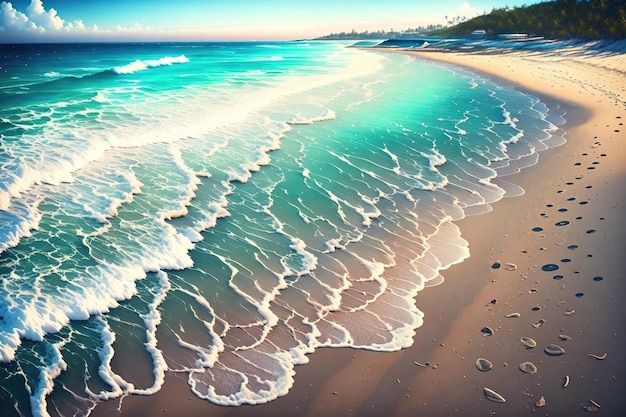 Photo une plage aux eaux bleues et au sable blanc