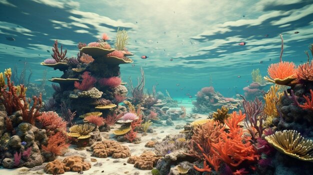 Une plage aux récifs coralliens colorés