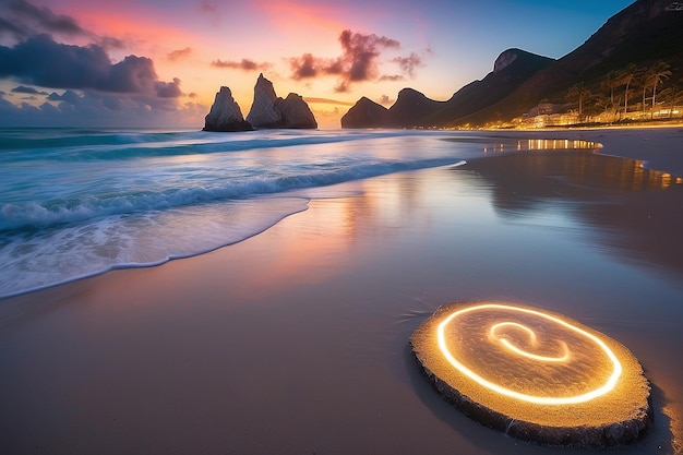 Photo la plage de la baia del silenzio se transforme en une carte postale avec des lumières et des reflets incroyables