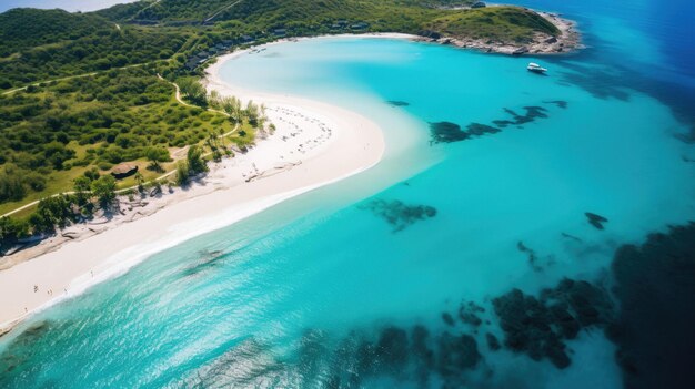 une plage avec un bateau dans l'eau