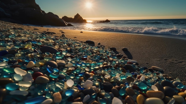 Une plage avec beaucoup de verre dessus