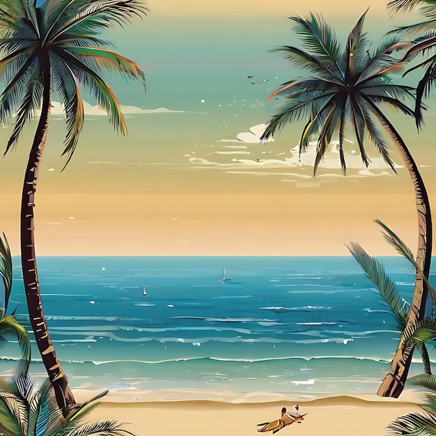 plage belle mer soleil sable palmiers générés par l'IA