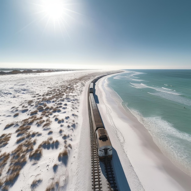 La plage d'un blanc pur un voyage en train AI générative