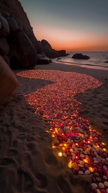 Une plage avec des bougies dessus