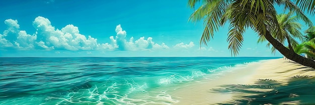 Une plage des Caraïbes avec des sables blancs, des eaux azurées et des palmiers pittoresques par une belle journée ensoleillée