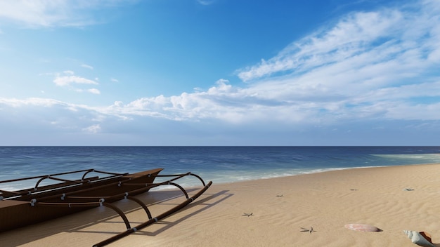 Une plage avec une chaise et un ciel bleu