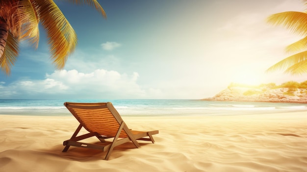 Une plage avec une chaise et un palmier dessus