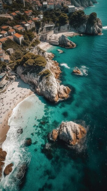 Une plage avec un ciel bleu et la mer