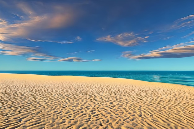 Une plage avec un ciel bleu et des nuages