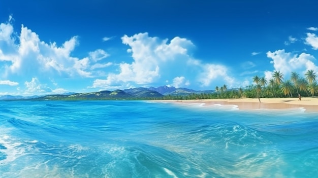 Photo une plage avec un ciel bleu et des nuages