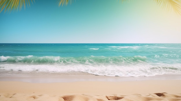 Une plage avec un ciel bleu et un palmier