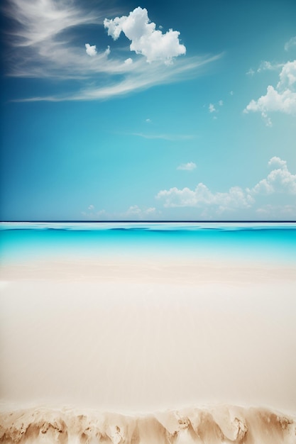 Une plage avec un ciel bleu et une plage de sable blanc