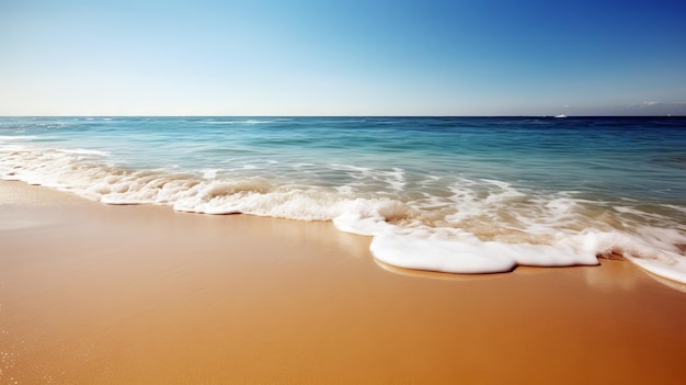 Une plage avec un ciel bleu et une vague