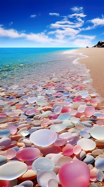 une plage avec des coquillages et des rochers