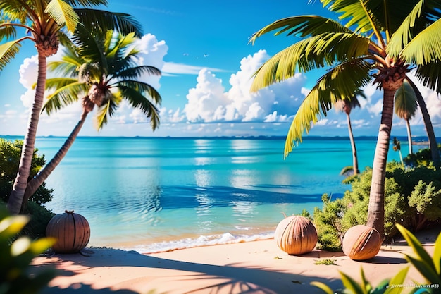 Photo plage côtière palmiers de noix de coco nature paysage papier peint illustration d'arrière-plan ornement
