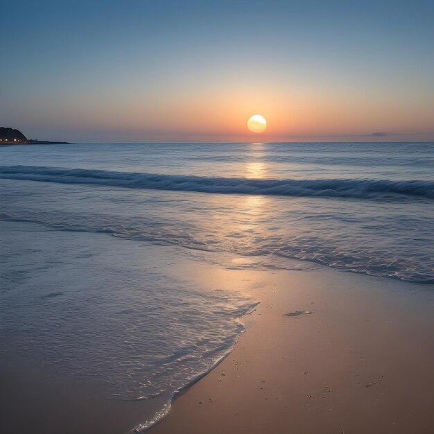 Une plage avec un coucher de soleil et une plage avec une scène de plage en arrière-plan