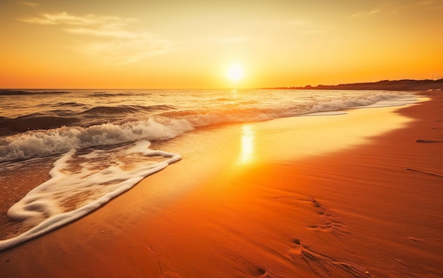 Photo une plage avec un coucher de soleil en rouge et orange