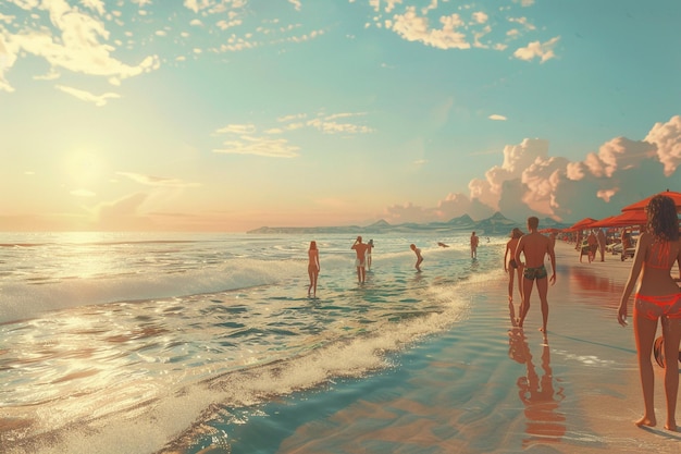 Une plage à dimension parallèle avec des couples divers.