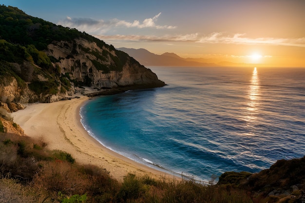 Plage dorée de la Corse côte pittoresque paysage maritime méditerranéen photo