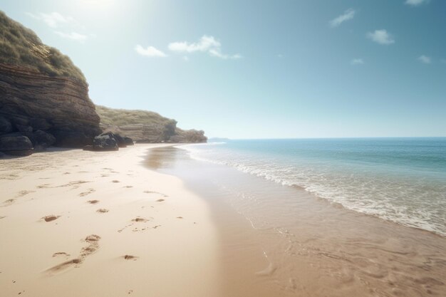 Une plage avec des empreintes de pas dans le sable