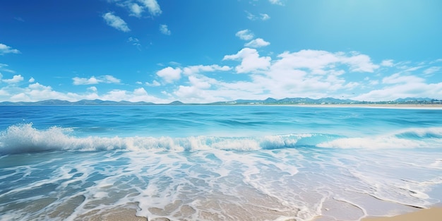 plage d'été aux beaux jours avec ciel bleu et océan bleu