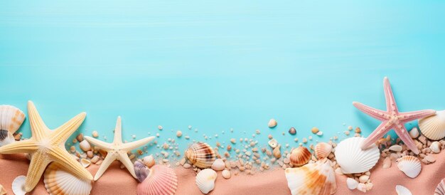 Photo la plage d'été avec des étoiles de mer et des coquillages