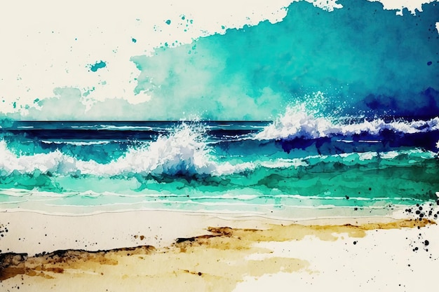 Plage en été Fond fait d'aquarelle abstraite