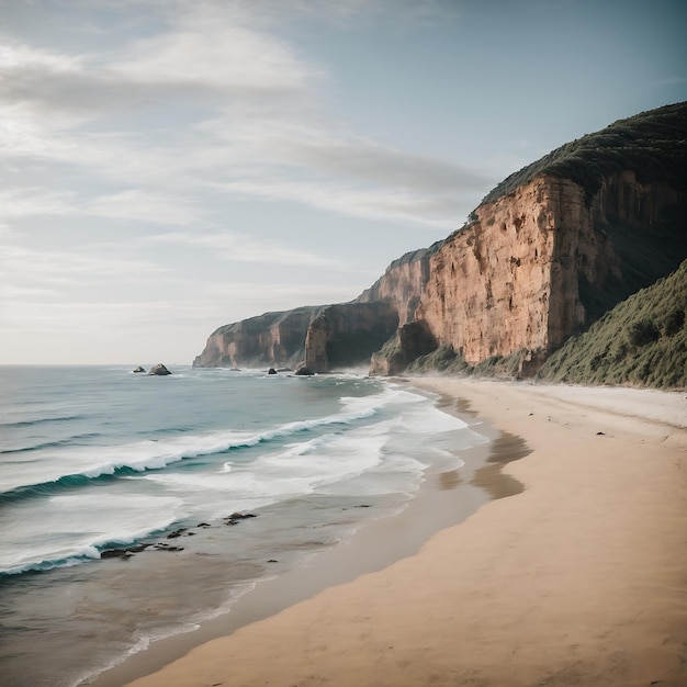 Une plage avec une falaise en arrière-plan