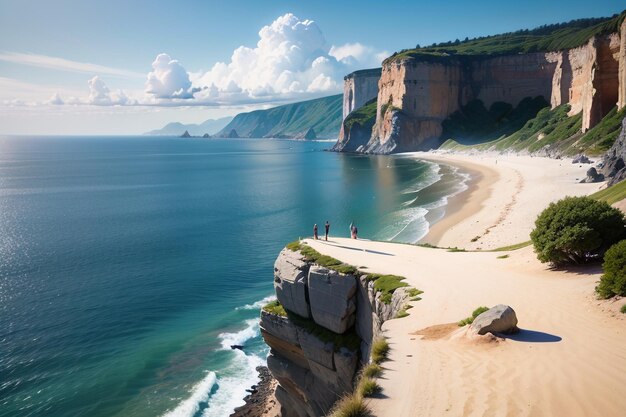 Une plage avec une falaise en arrière-plan