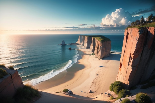 Une plage avec une falaise en arrière-plan