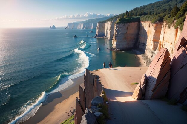 Une plage avec une falaise en arrière-plan