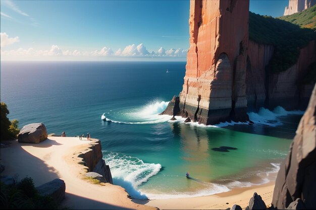 Une plage avec une falaise en arrière-plan